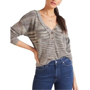 Free People Marble Ribbed Button Sweater Mercury Henley Space Dye Size XS EUC